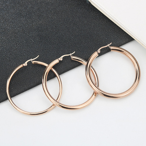 European and American earrings, fashionable and simple plain hoops, hollow wire ear hoops, titanium steel ear buckles, women's earrings and earrings manufacturer wholesale