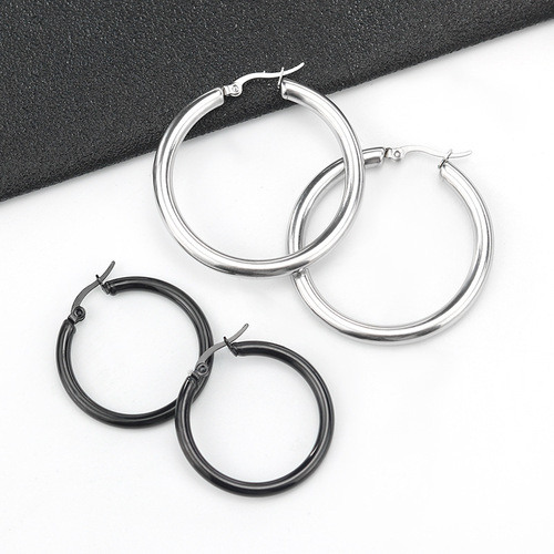 European and American earrings, fashionable and simple plain hoops, hollow wire ear hoops, titanium steel ear buckles, women's earrings and earrings manufacturer wholesale