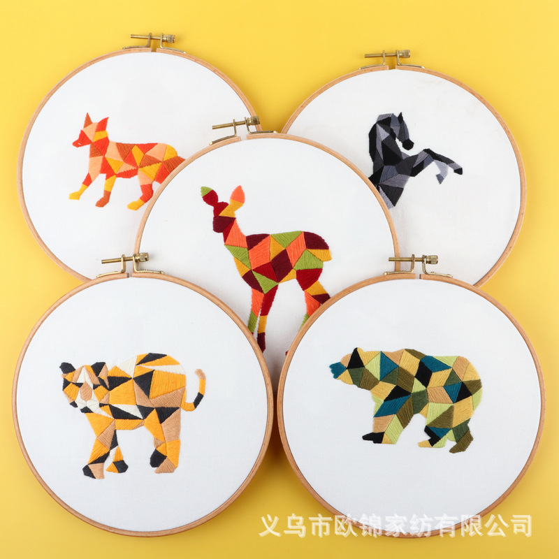 Geométrica animal Fox caballo DIY bordado hecho a mano paquete material costura traje combinación