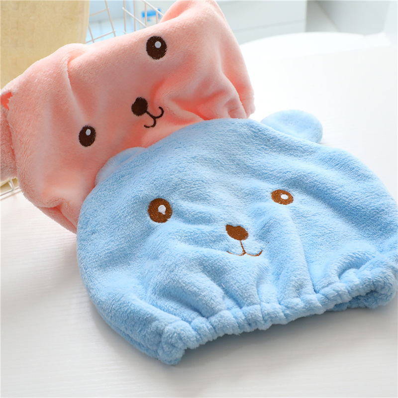 Creative Cartoon Bear Hair Drying Cap Microfiber Absorbent Quick-Drying Towel Shower Cap Hair Wiping Turban