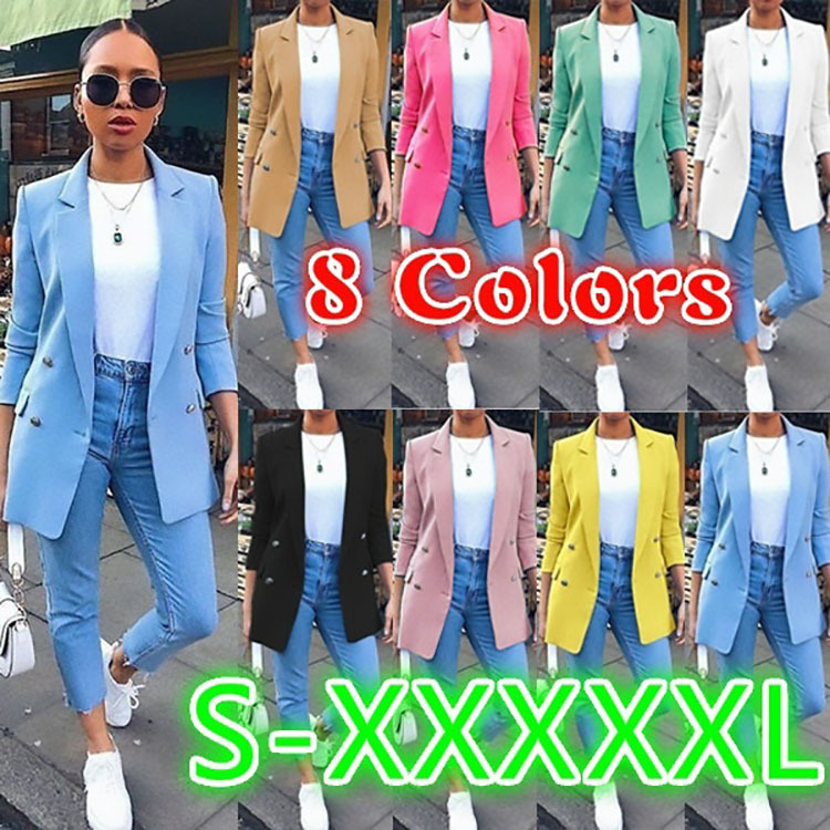 Cross-border New Amazon 2022 European and American Fashion Lapel Cardigan Long Temperament Suit Jacket Women