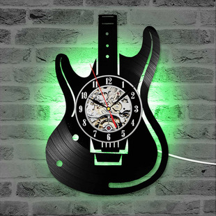 Hollow electric guitar vinyl record LED wall clock unique antique home wall decoration musical instrument creative record Wall Clock