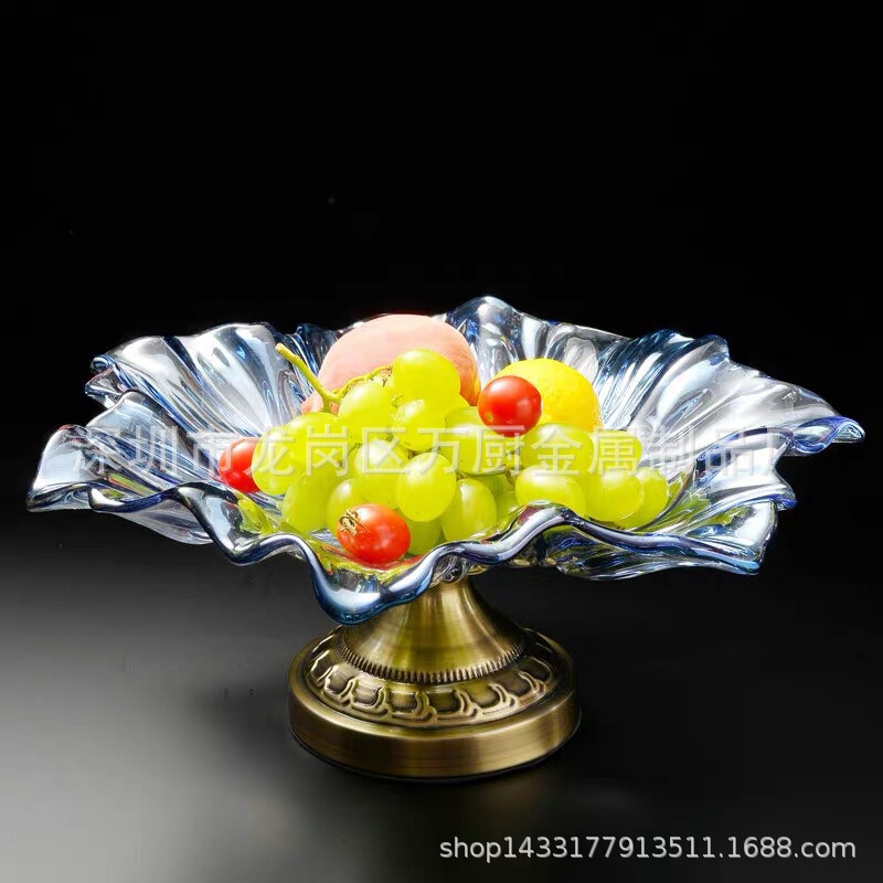 Glass Fruit Plate European Petal Crystal Fruit Plate Alloy Foot Glass Fruit Plate Nordic Fruit Plate Living Room Snack Plate