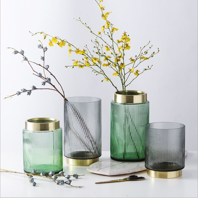 Nordic colored glass vase with golden ring hydroponic flower device…
