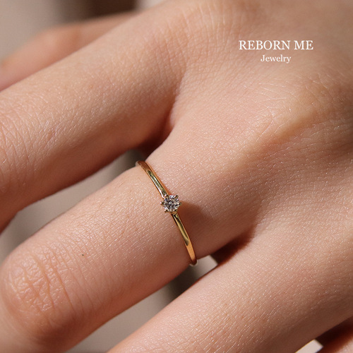 Jane~S925 sterling silver plated 14K gold ring for women Japanese and Korean version inlaid with diamonds and zircons extremely fine single diamond ring tail ring ring