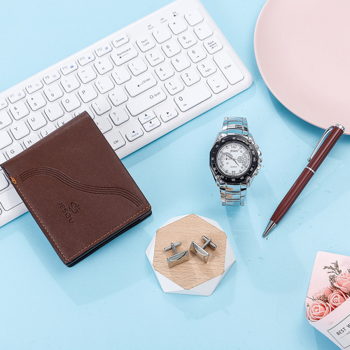 Exquisite gift set cufflinks plus wallet enlarged dial quartz watch plus pen factory direct sales D
