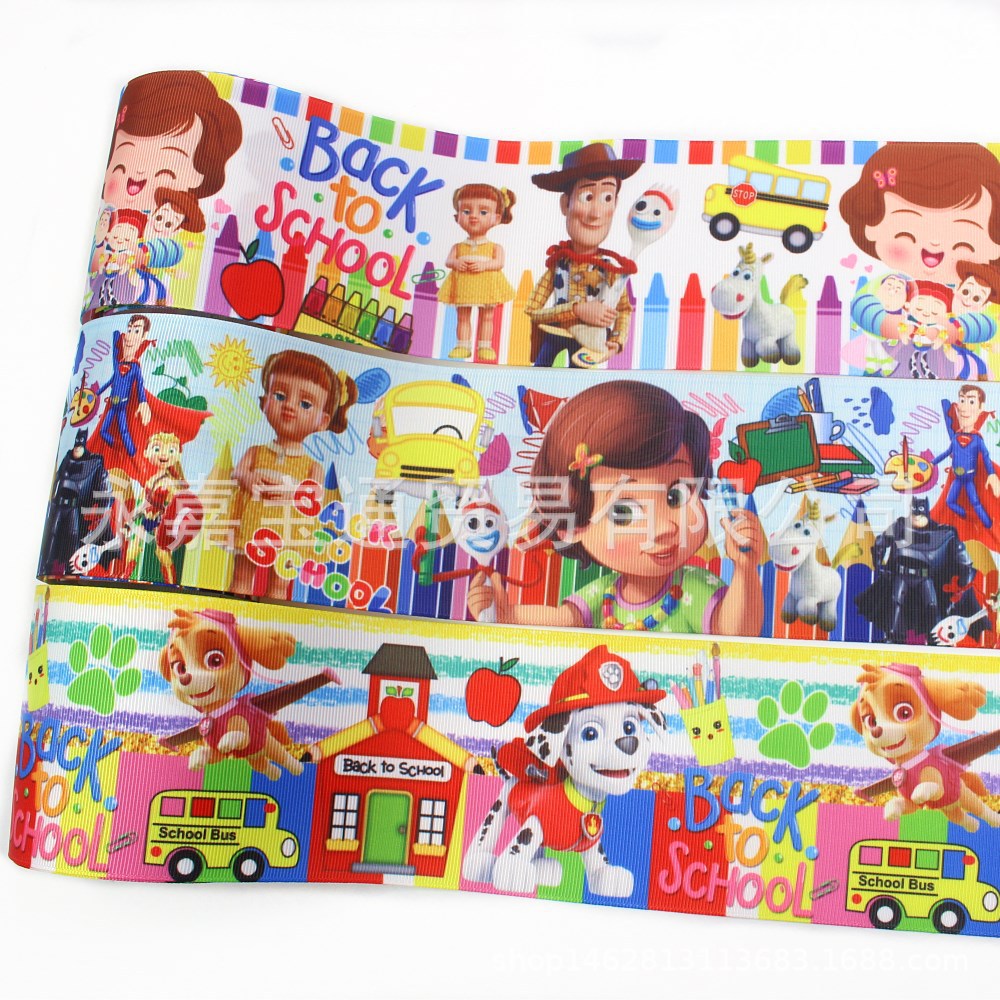 I-19912-2138,75mm卡通热转印螺纹带DIY手工制作蝴蝶结礼品包装