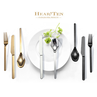 Arthur Stainless Steel Knife and Fork Spoon INS Cyber Celebrity Electroplated Gold Black 304 Mirror Western Tableware