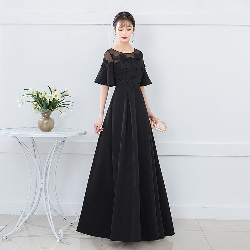 Black Evening Dress 2026 New Autumn Banquet Party Elegant Maternity Plus-Size Long Slimming Dress for Pregnant Women