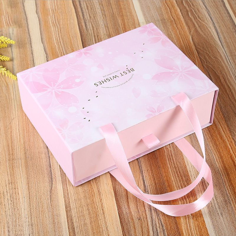 Caja de regalo rosa del día de San Valentín Caja de embalaje tipo cajón Caja de regalo de cumpleaños de pareja de bronceado rosa grande y pequeña