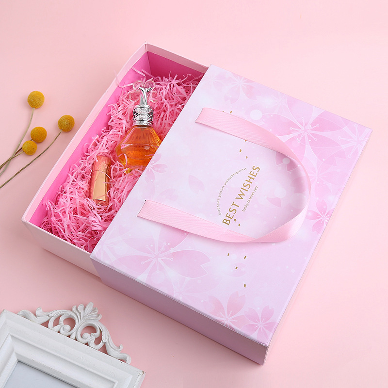 Caja de regalo rosa del día de San Valentín Caja de embalaje tipo cajón Caja de regalo de cumpleaños de pareja de bronceado rosa grande y pequeña