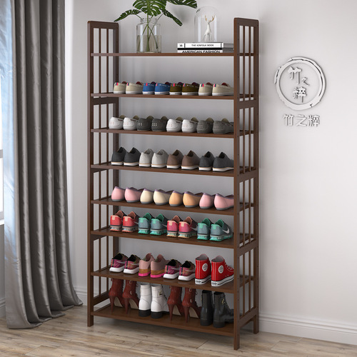 Bamboo shoe rack shoe cabinet non-solid wood simple multi-layer household dust-proof shoe rack door storage rack