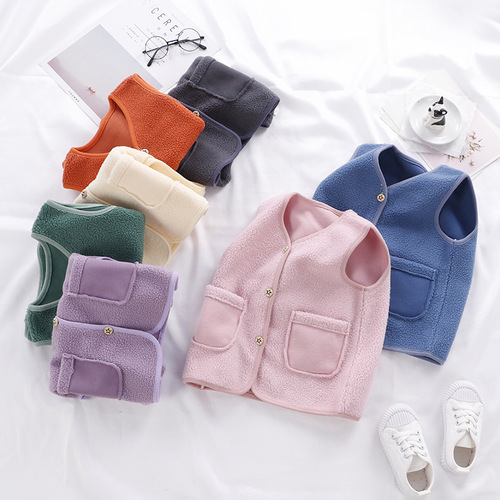 【】Children's Polar Fleece Vest Autumn and Winter Thickened Baby Cardigan Clothes Warm Boys and Girls Clothes Trendy