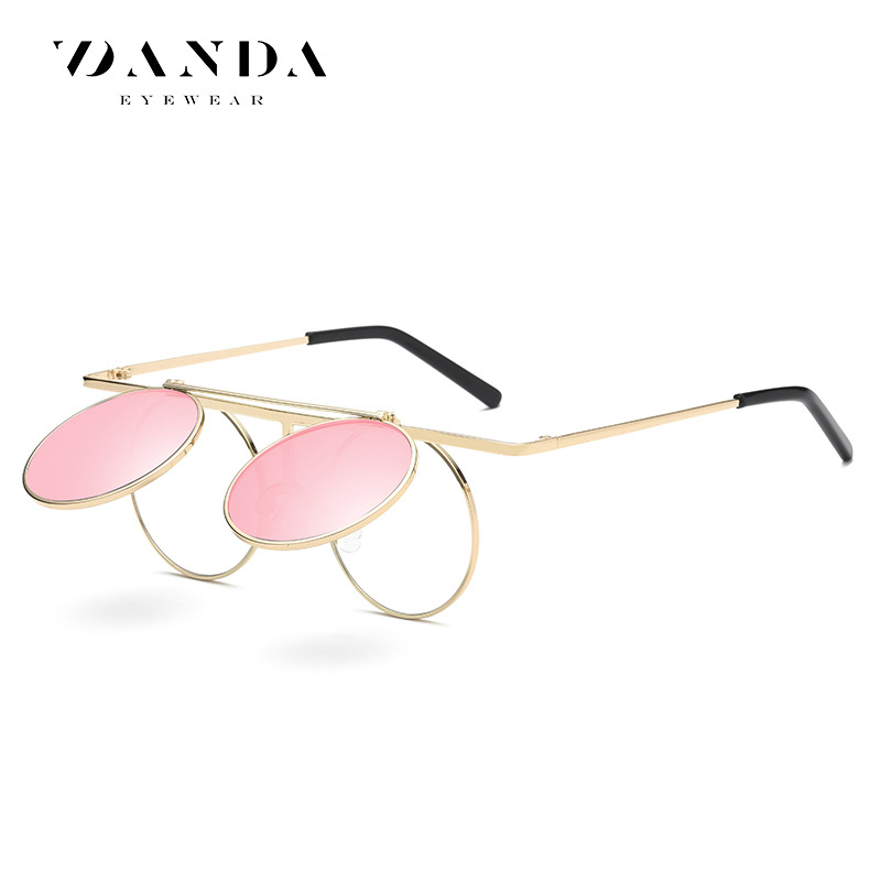 Steampunk gafas de sol Flip gafas de sol hombres 0931 mujeres retro polarizadas gafas de sol redondas