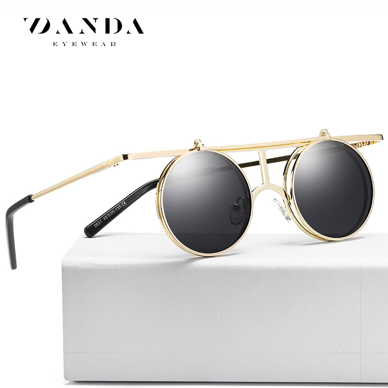 Steampunk gafas de sol Flip gafas de sol hombres 0931 mujeres retro polarizadas gafas de sol redondas