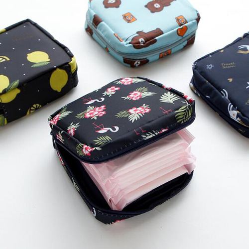 New clear style cotton portable sanitary napkin storage bag fabric cute polka dot girls sanitary napkin bag wholesale