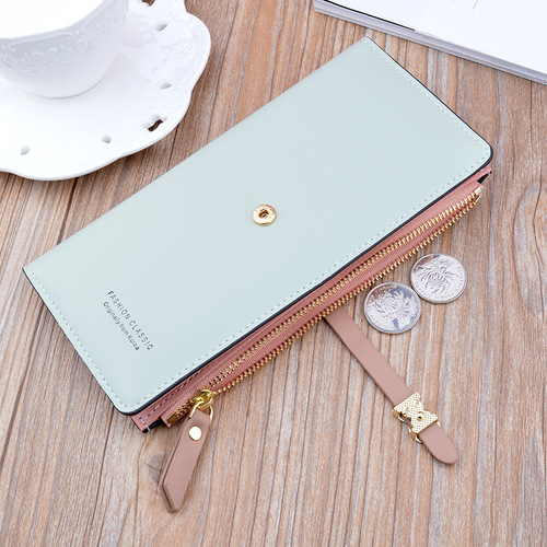 New women's wallet female long Korean style student fashion zipper buckle thin wallet multi-card slot soft leather wallet card bag