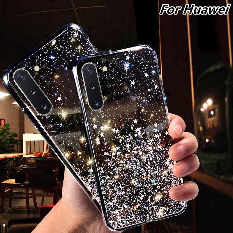 Star glitter silver foil for Huawei P30 phone case glory 9x drop glue nova5 soft case mate30 protective case