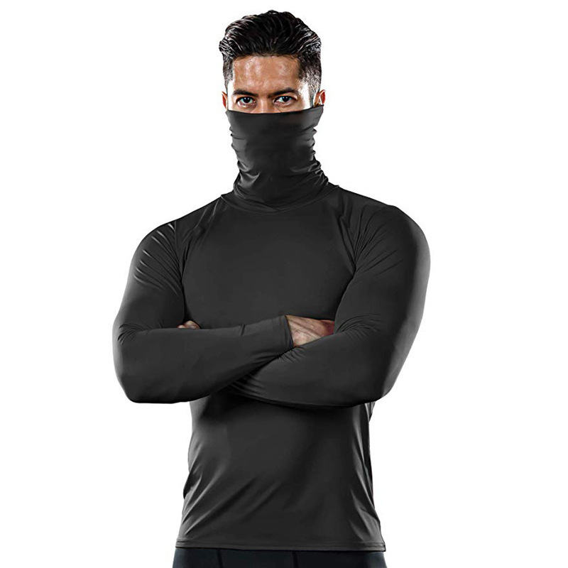 Outdoor Sports Long-Sleeved Turtleneck Fitness Clothing Muscle Compression Base Shirt Quick-Drying Breathable Men's Soft T-Shirt
