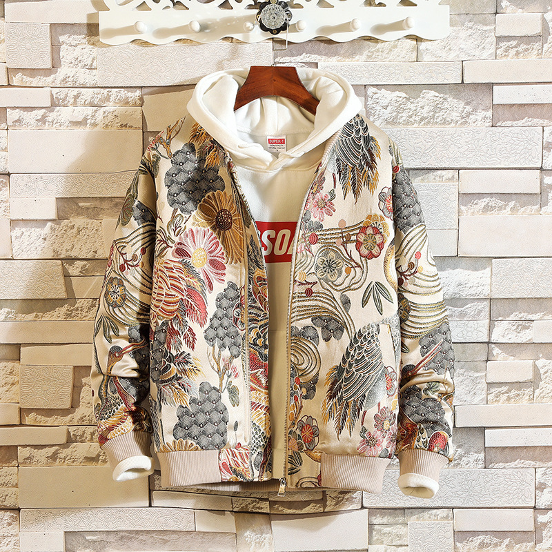 Spring New Men's Jacket Full Body Embroidered Collar Youth Jacket Top plus size Loose Wholesale Trendy