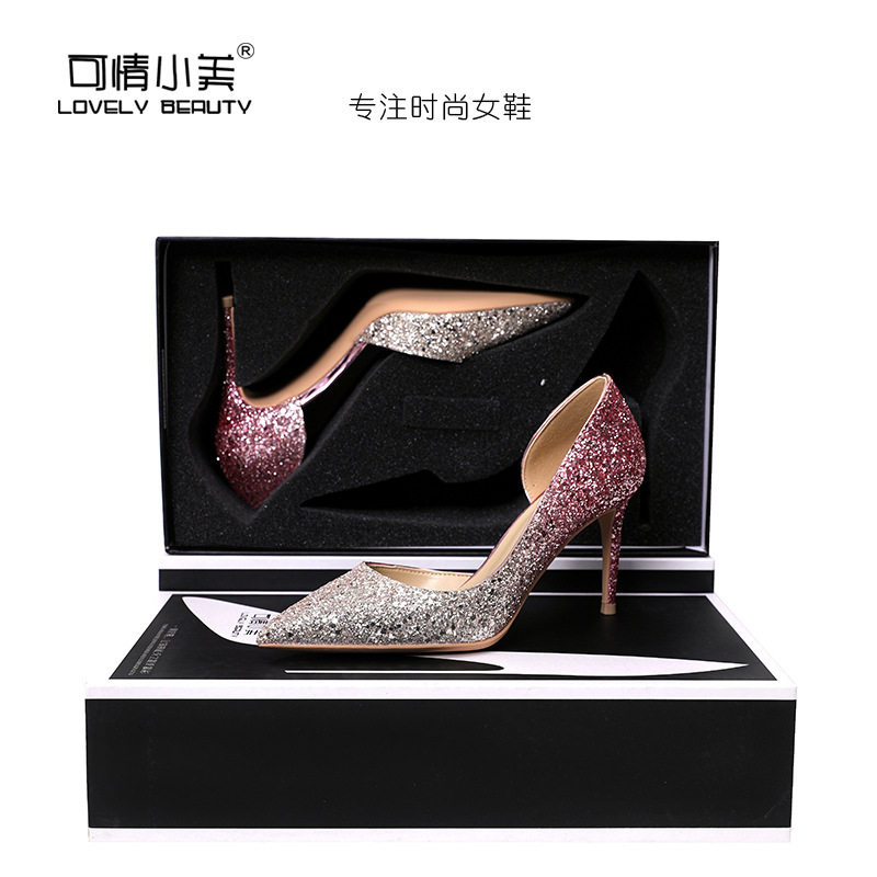 Wedding Shoes Women's Pointed High Heels Stiletto Heel 8cm Pink Gradient Sequins Bridesmaid Side Empty New Single Shoes Broken Size Clearance Wedding Shoes Women's Pointed High Heels Stiletto Heel 8cm Pink Gradient Sequins Bridesmaid Side Empty New Single Shoes Broken Size Clearance