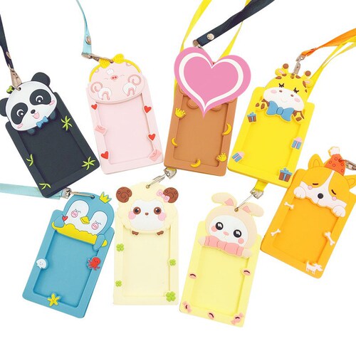 Bus card holder three-dimensional silicone access control cute student halter neck cartoon card holder card bag with lanyard can add LOGO