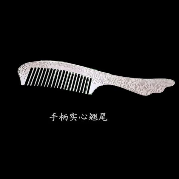 16CM solid handle silver comb