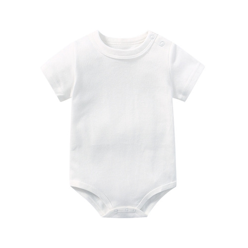 Light plate pure white baby shoulder button short-sleeved triangle hoodie double-sided cotton bottoming bag ass jumpsuit jumpsuit