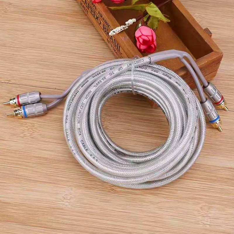 供应汽车音响功放音频线 车载功放音响音频线 倚野狼纯铜银白5米