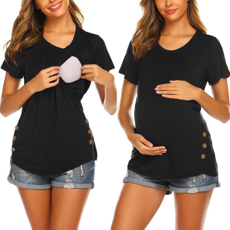 2021 Amazon Ebay New European and American Fashion Maternity Nursing Spring and Autumn Short-Sleeved Button-Down T-Shirt Top 2021 Amazon Ebay New European and American Fashion Maternity Nursing Spring and Autumn Short-Sleeved Button-Down T-Shirt Top
