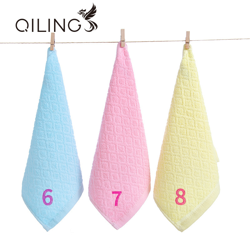 Face towel small square kindergarten with lanyard square with number number number embroidered name absorbent soft household