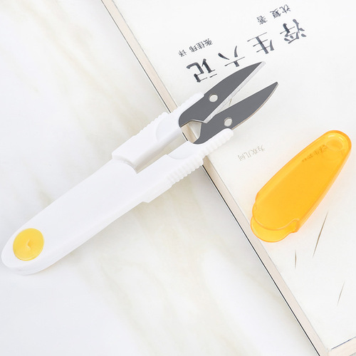 Yarn scissors wholesale household cross stitch thread scissors fish thread scissors spring U-shaped with transparent cover stainless steel small scissors