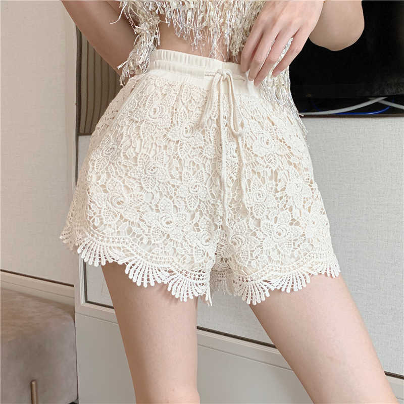 A variety of black and white apricot Internet celebrity lace embroidered hollow anti-exposure bottoming shorts women's insurance pants hot spring Cotton Yoga