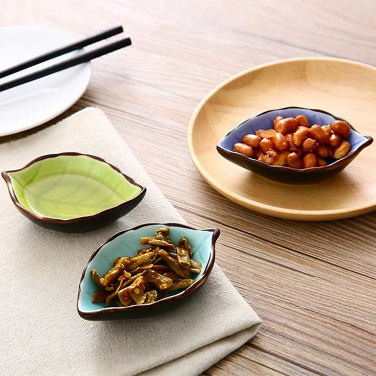 Leaf Ceramic Sauce Dish, Small Leaf-Shaped Plate, Crackle Glaze, Assorted Colors