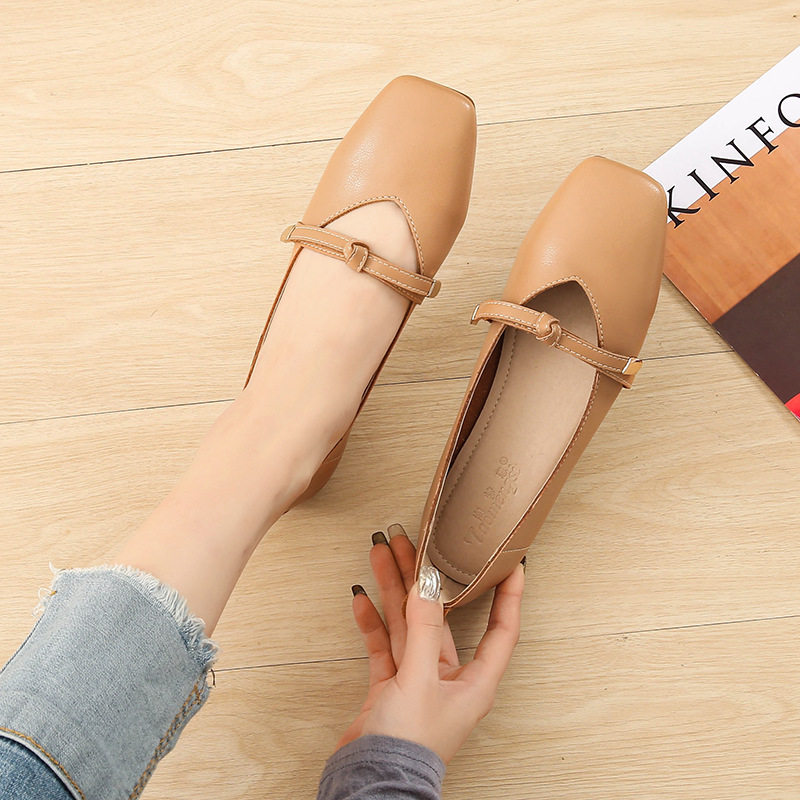 Giày búp bê nữ Mary Jane mũi vuông gót thấp 1-3 cm, form rộng cho chân bè, cỡ lớn — Màu mơ, Màu nâu, Màu đen