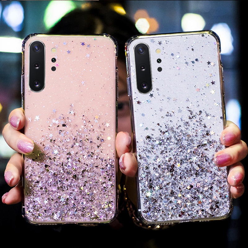 For Samsung S10 mobile phone case star glitter silver foil GalaxyA70 soft case Note10 soft protective case