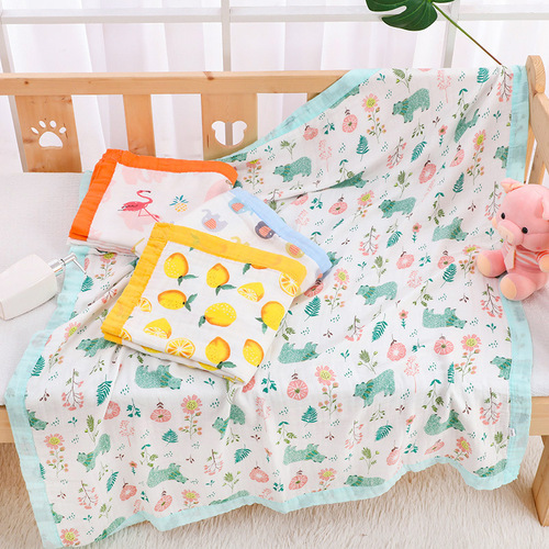 New Style Cartoon Baby Blanket Bamboo Cotton 40-Count Printed Soft Absorbent Bath Towel Wholesale Four Layers of Gauze