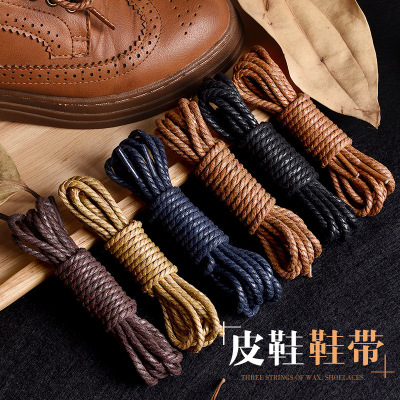 打蠟皮鞋鞋帶子圓形休閑鞋豆豆鞋馬丁靴椰子黑白彩色批發定智