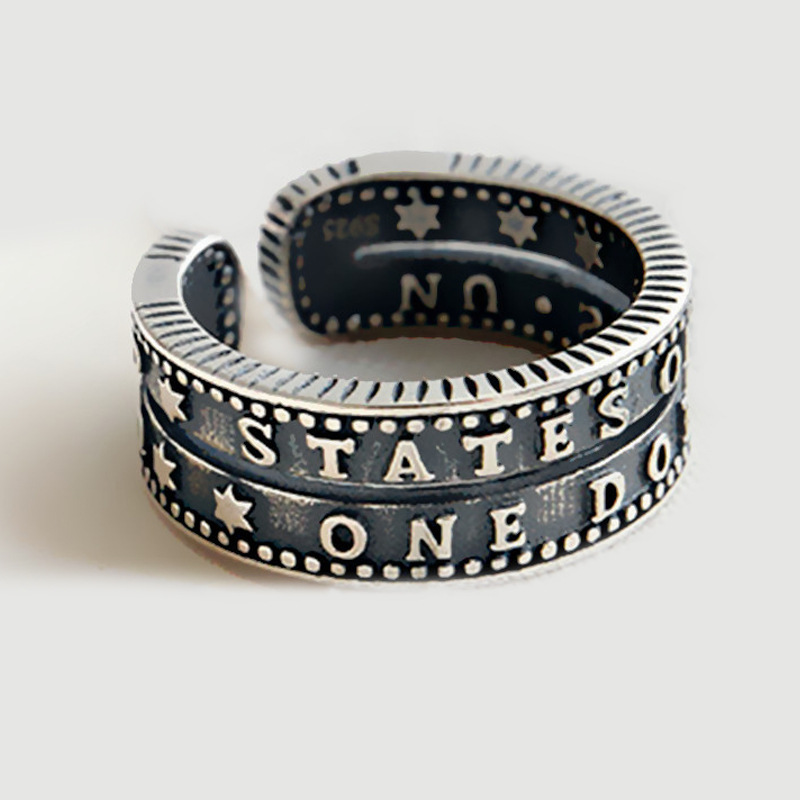 レトロなアルファベットの指輪の組み合わせins韓東大門ヒップホップはs 925銀の英語の指輪の対外貿易の卸売りをめっきします。