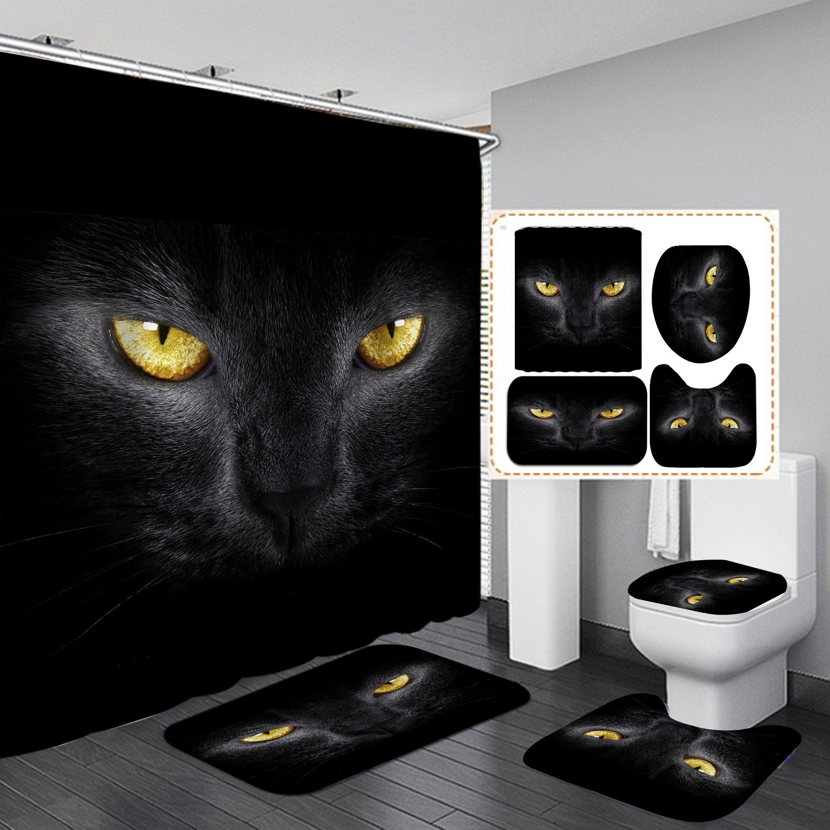 Suministro directo de fábrica 3D Impresión digital impermeable poliéster Cortina ducha al por mayor gato varios estilos Serie 2 Venta caliente