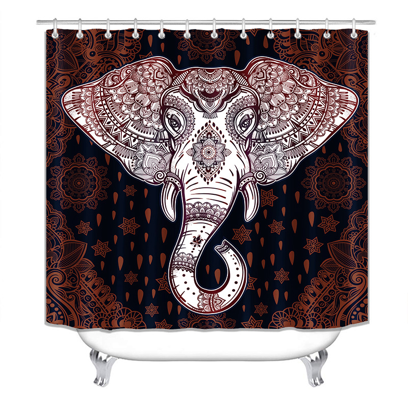 Amazon transfronteriza Venta caliente Impresión digital impermeable poliéster elefante Cortina de ducha de suministro directo de fábrica Cortina de ducha al por mayor