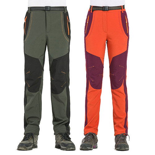 Autumn and winter outdoor sports soft shell assault pants for men, waterproof, windproof, warm, breathable fleece and thickened hiking pants for women