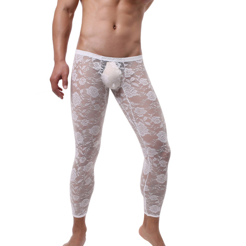 European and American-style long men's tight-fitting pants, sexy lace-temptation lingerie with rose motifs