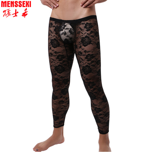 European and American-style long men's tight-fitting pants, sexy lace-temptation lingerie with rose motifs