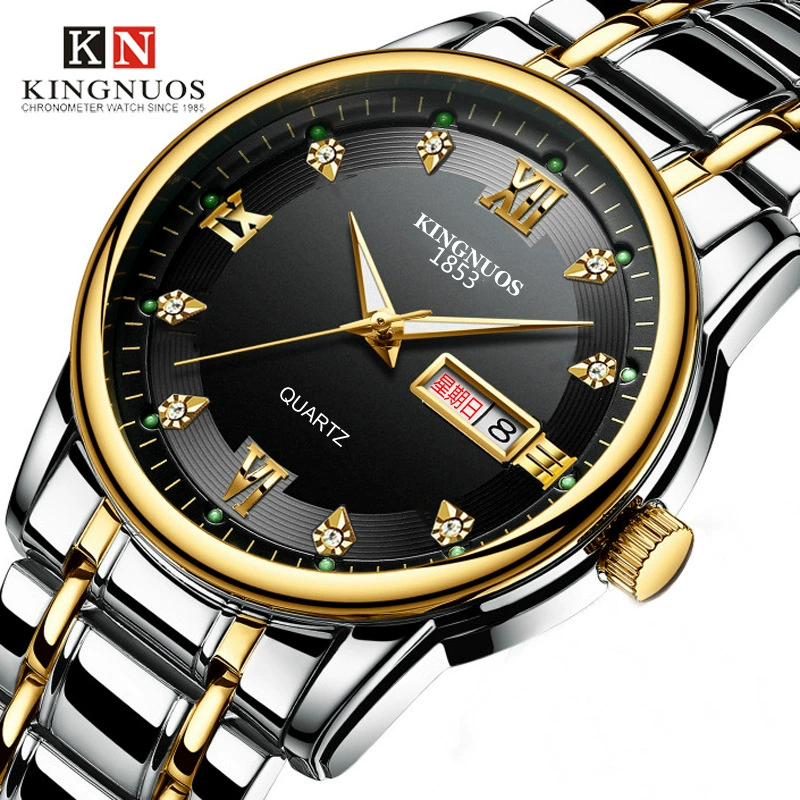 М men's Quartz часы (Kingnuos) браслет из нержавеющей стали, водостойкие, дата