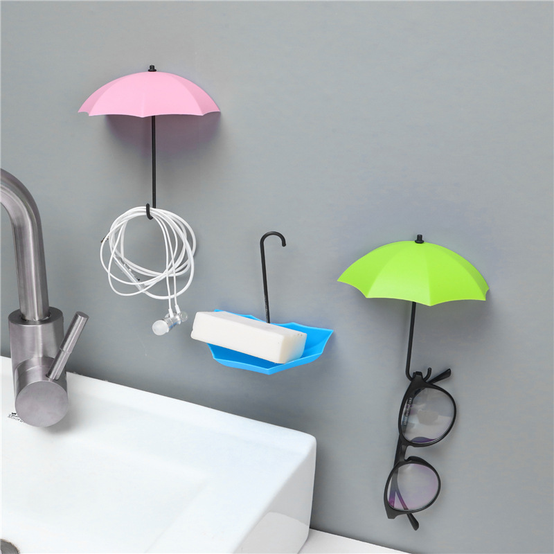 雨伞造型创意墙壁无痕挂钩免钉粘钩 收纳装饰挂钥匙等小物件3个装