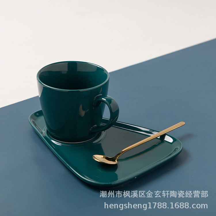 Nórdico creativo taza de café y platillo con cuchara traje luz lujo desayuno postre té la tarde noble regalo LOGO caja