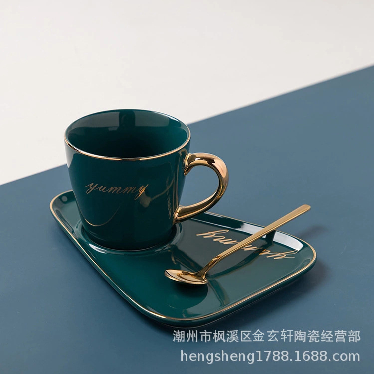 Nórdico creativo taza de café y platillo con cuchara traje luz lujo desayuno postre té la tarde noble regalo LOGO caja