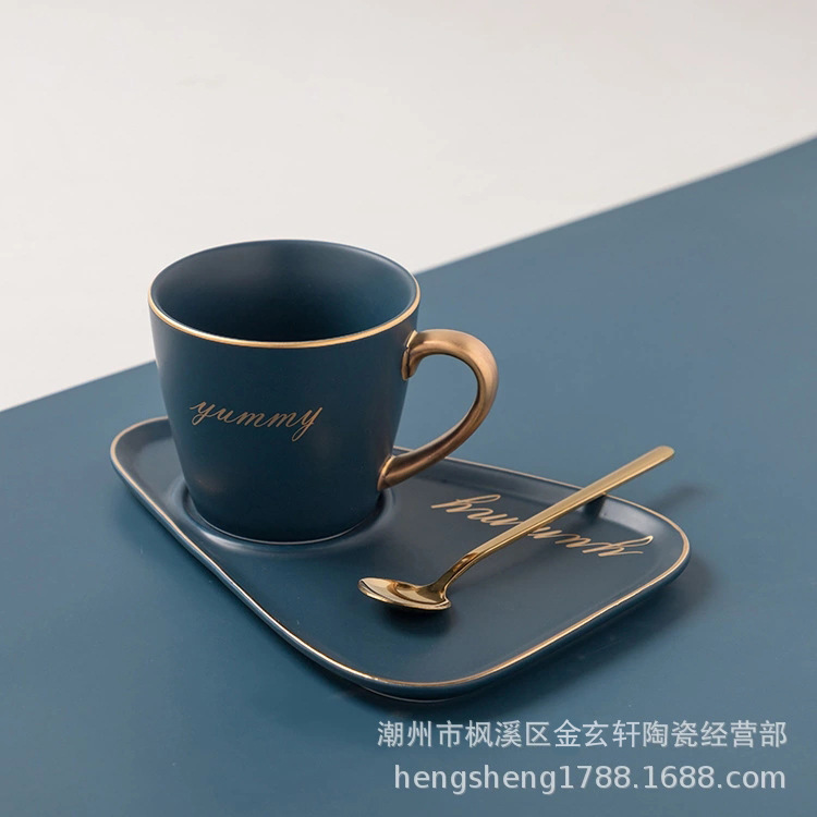 Nórdico creativo taza de café y platillo con cuchara traje luz lujo desayuno postre té la tarde noble regalo LOGO caja
