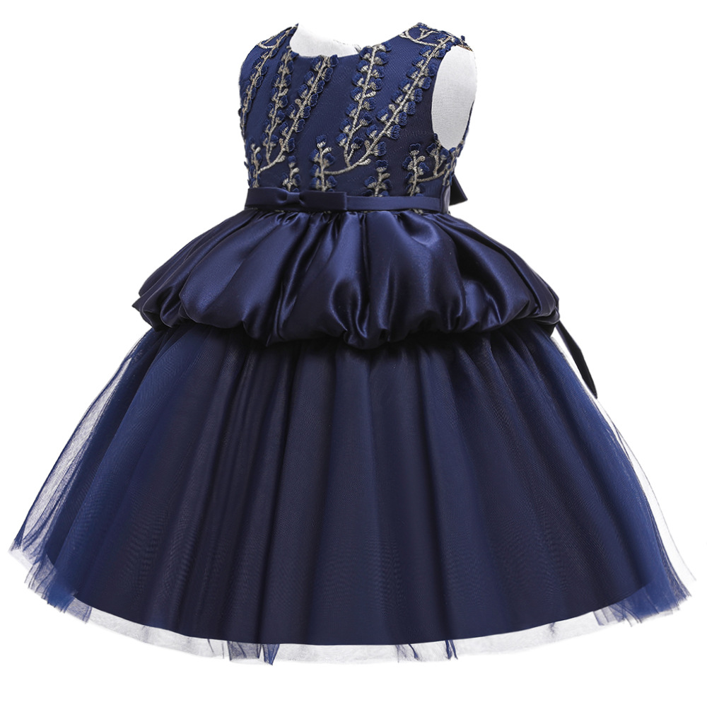 2024 New Children's Dress Embroidered Small Bow Princess Dress Mesh Puff Dress Cake Dress Satin Evening Dress